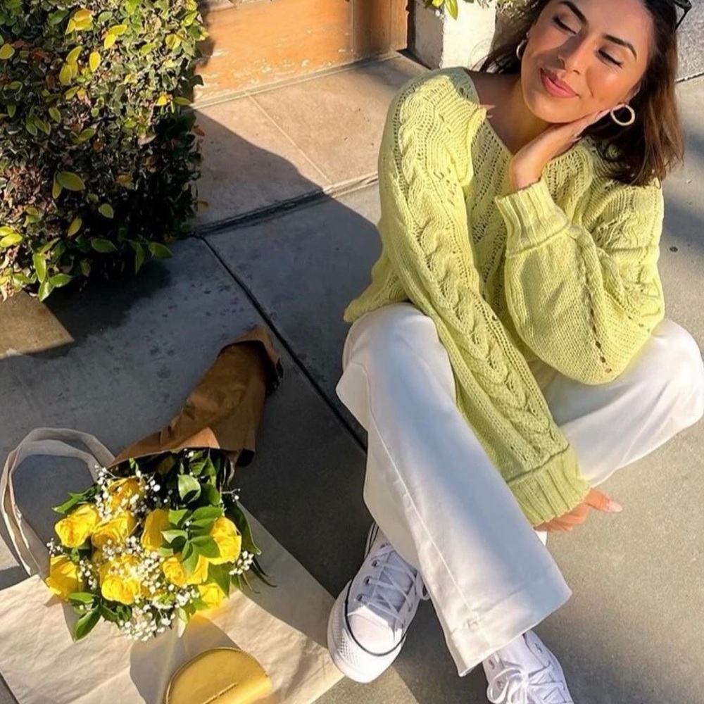 Pinkblush Lemon Yellow Cable Knit Sweater